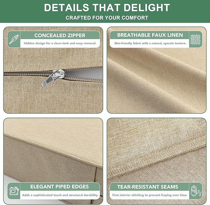 Summsun Outdoor Chair Cushions 24 x 24 Inch, Faux Linen Patio Furniture Cushions - Image 5