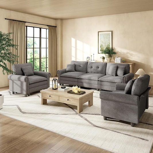 HERA'S HOUSE 3 Pieces Modular Sectional Sofa Sets, Oversized Couch Set by HERASHOUSE