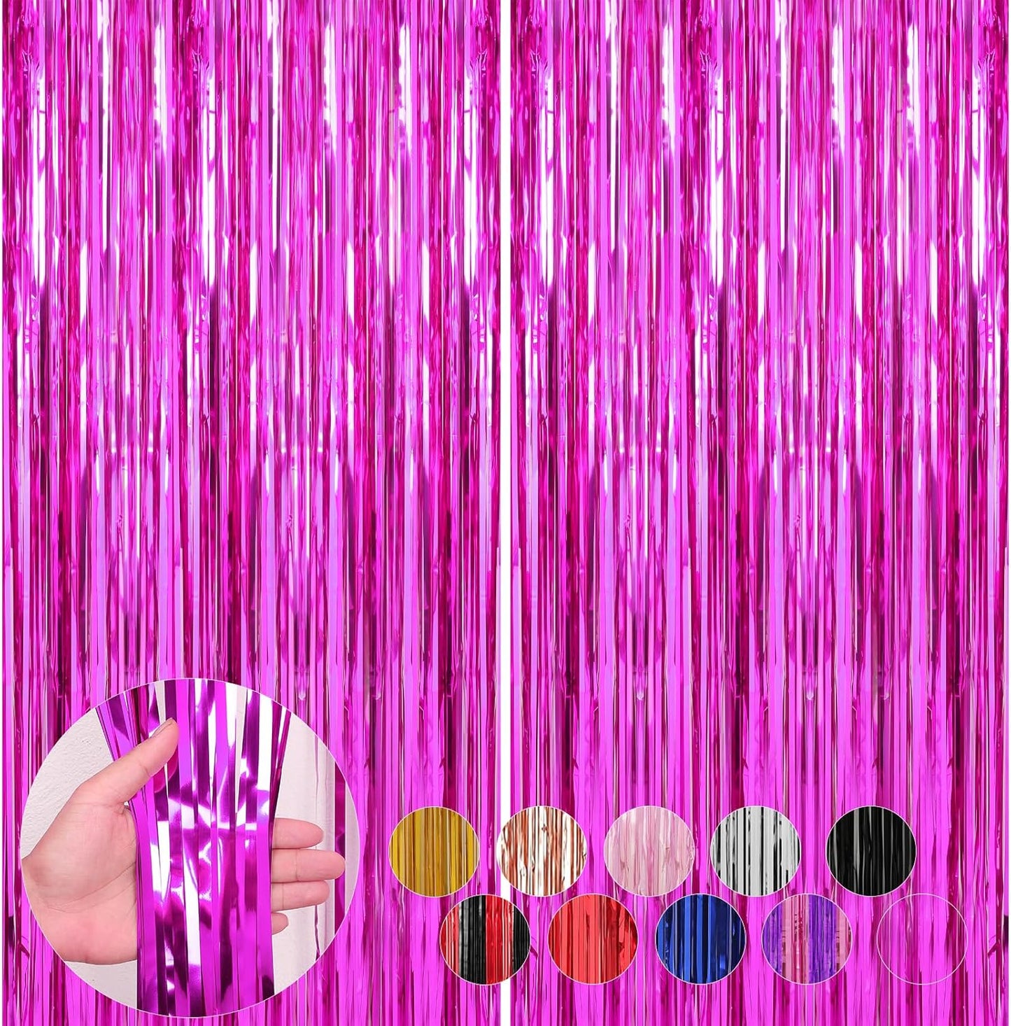 2 Pack Hot Pink Foil Fringe Curtains Streamers Party Decorations 3.3 x 8.2 ft, Tinsel Curtain Fringe Backdrop for Parties, Door Fringe Birthday Streamers, Photo Booth Backdrops, Party Decor