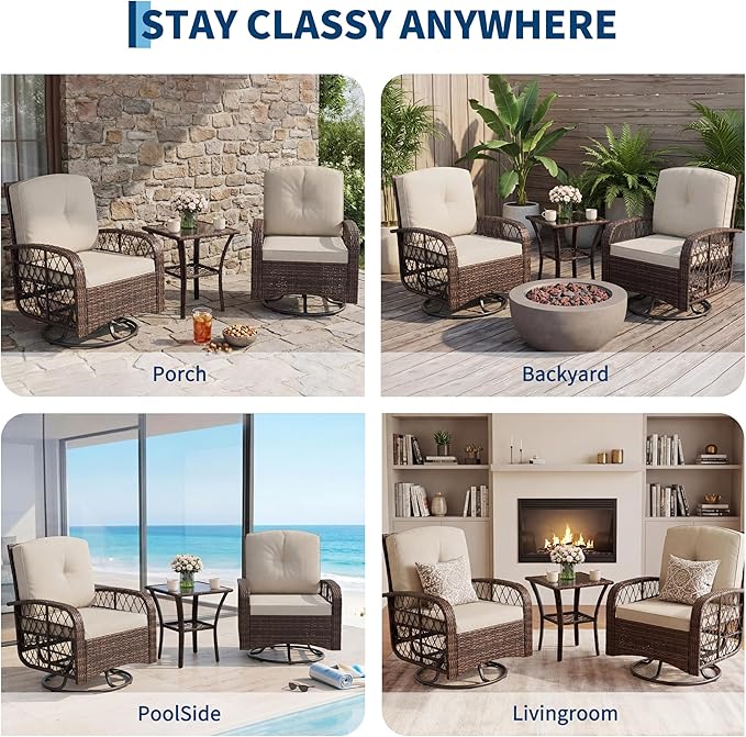 Garvee 3 Pieces Patio Furniture Set, Outdoor Swivel Glider Rocker Set - Image 6