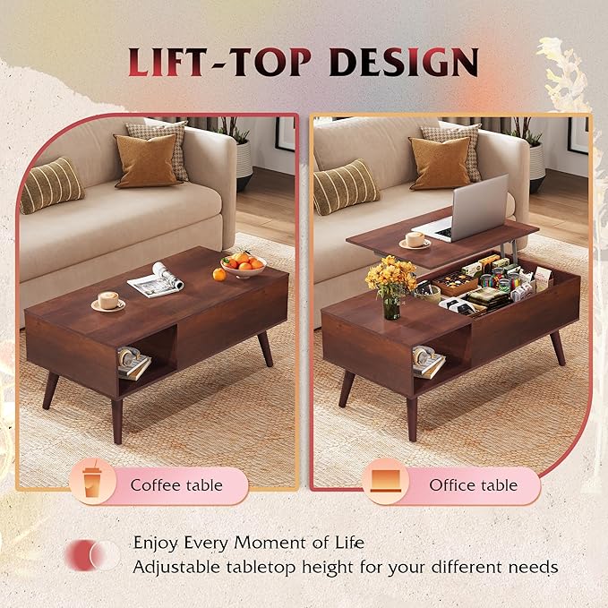 WLIVE Coffee Table for Living Room, Lift Top Coffee Table - Image 5