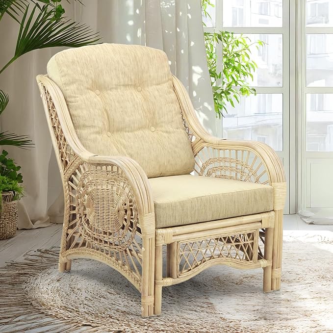Malibu Lounge Living Accent Armchair Natural Rattan Wicker Handmade Design by Wickerix