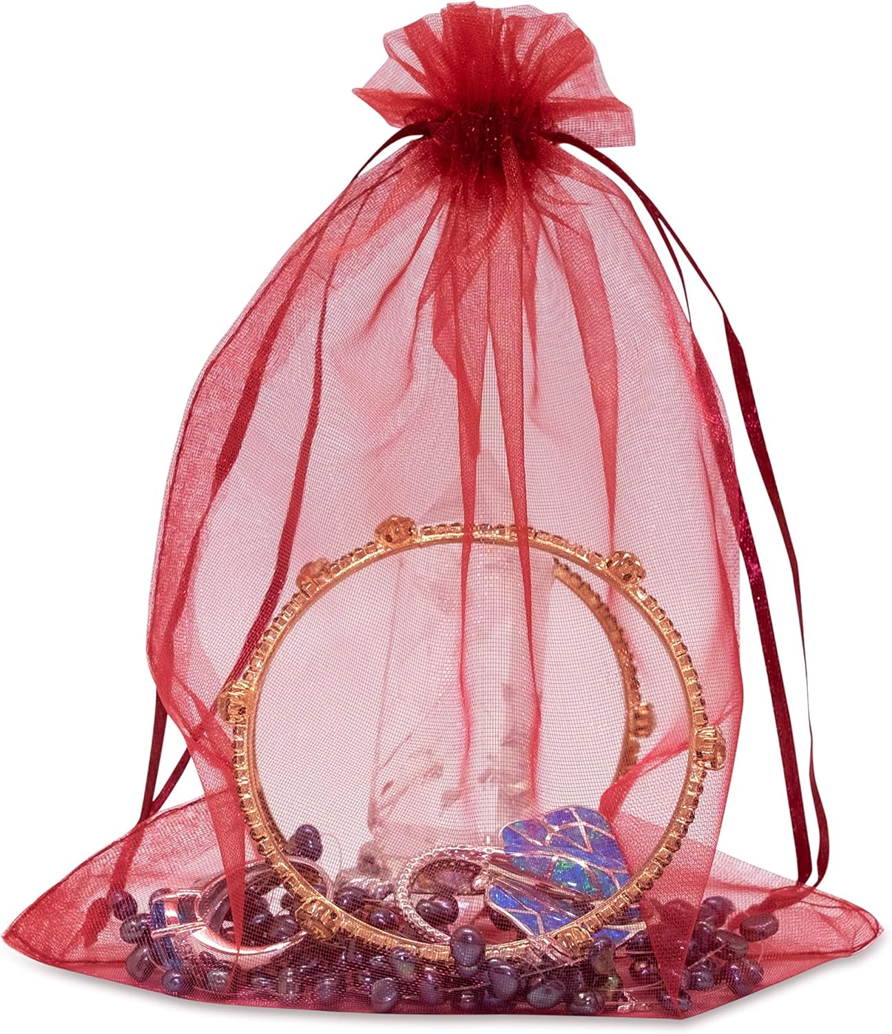 TheDisplayGuys 100-Pack 6x8 Maroon Sheer Organza Gift Bags with Drawstring, Jewelry Candy Treat Wedding Party Favors Mesh Pouch