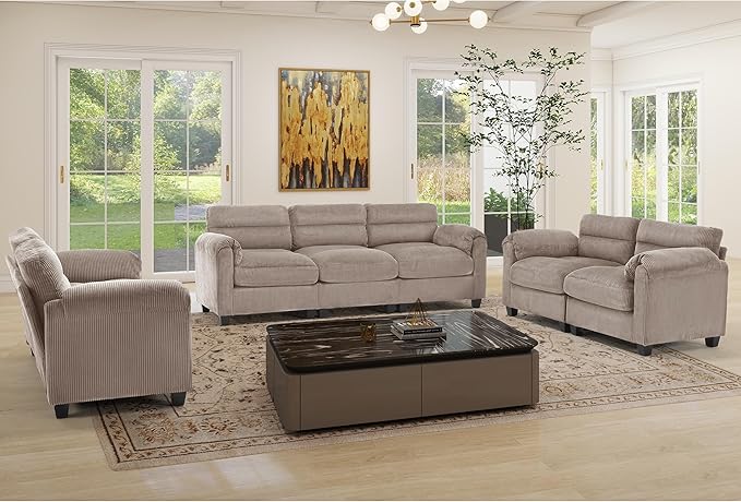 HAOMARKETS Corduroy Sofa Set, Two Upholstered Loveseat, and 3-Seater Couch - Image 3