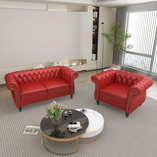 QHITTY 2 Piece Living Room Set, Sectional Chesterfield Sofa Chair Contemporary by QHITTYFurnitureLife
