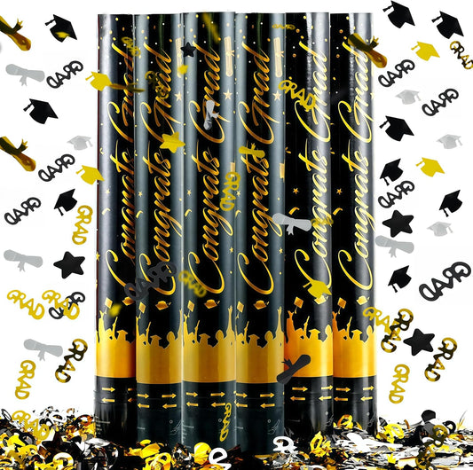 16 inch Graduation Confetti Poppers,Confettis Cannons Bulk with Diploma GRAD Star&Cap Design for Graduation Ceremony Party Favor Supply,Class Toss Ceremony,Class of 2025 Confetti (6Pack)