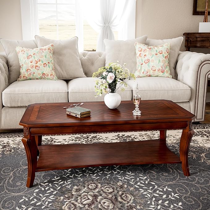 Traditional Distressed Farmhouse Style Coffee Table Set, 3-Piece Solid Wood - Image 7