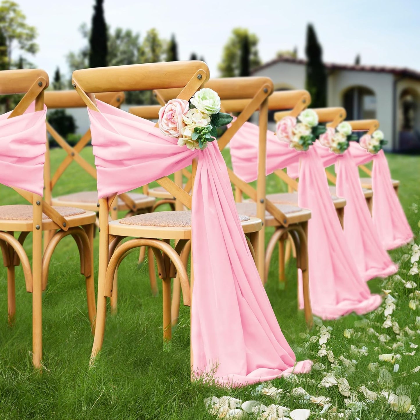 VACVELT Wedding Arch Draping Fabric Blush Pink Chiffon, 2 Panels Sheer Drapes 30 Inch x 20ft Chiffon Backdrop Curtain Wedding Decor, Outdoor Sheer Drapery for Ceremony Party Ceiling