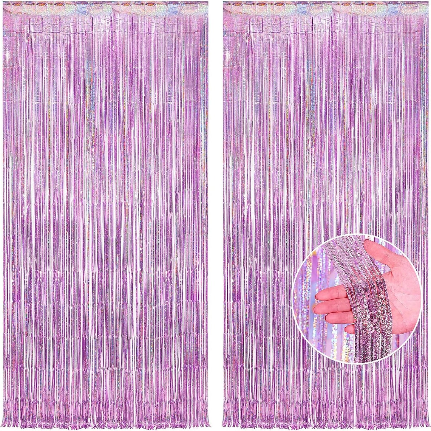 CANREVEL 2 Pack 3.3x8.2 Feet Pink Foil Fringe Backdrop Curtains, Glitter Tinsel Streamers Birthday Party Decorations, Fringe Backdrop for Girl Princess Bachelorette Euphoria Theme Party