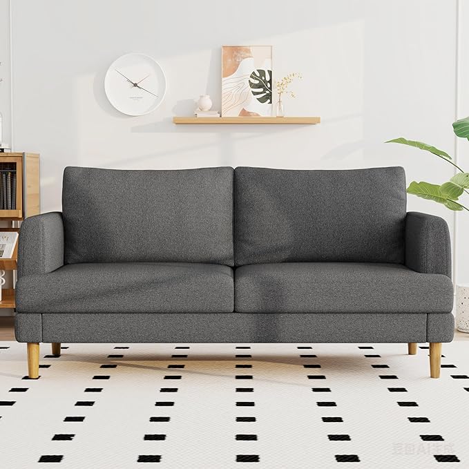 70" Modern Loveseat Sofa with USB Type-C Ports, Linen Fabric 2-Seater Deep Seat by LivingGiving