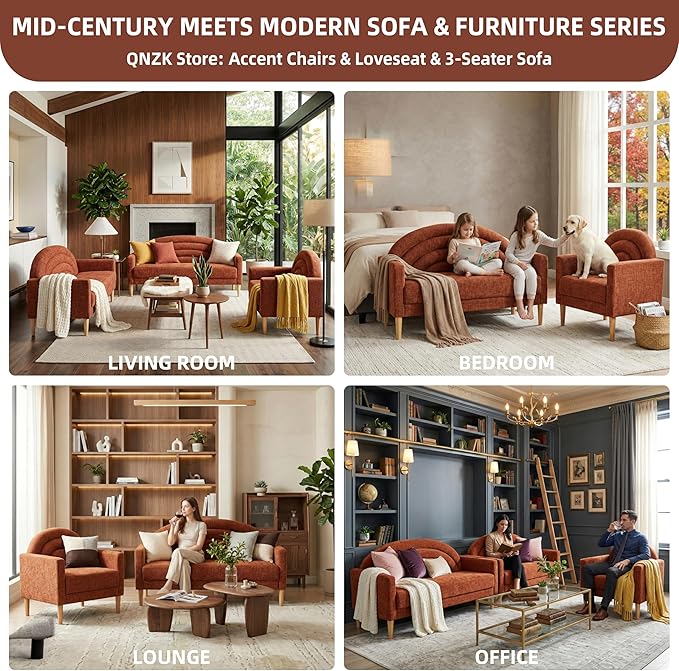 49" Small Loveseat Sofa for Small Spaces, Mid Century Modern Sofa, Linen - Image 6