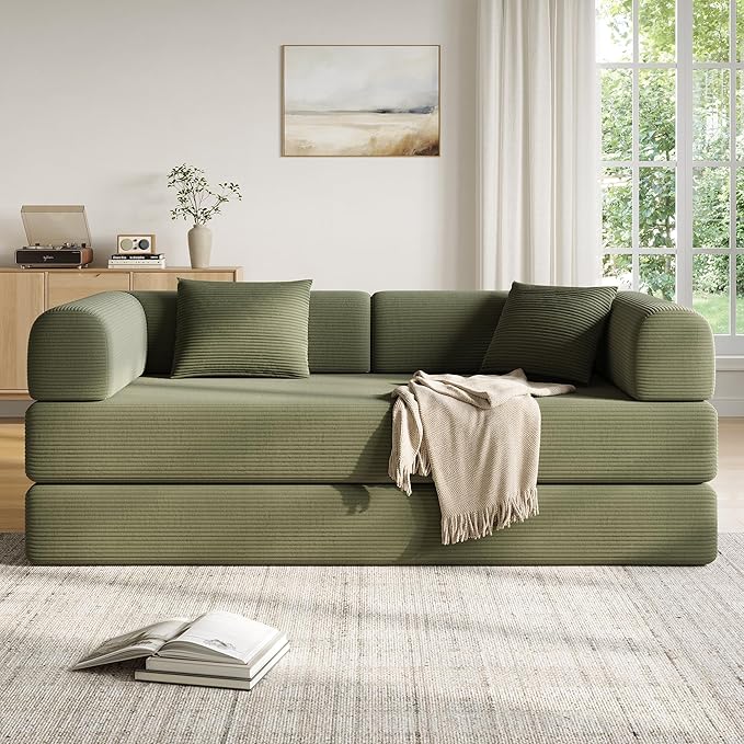 79in Convertible Sofa Bed, Corduroy Boneless Couch Bed, Futon Sleeper Sofa Pull - Image 8