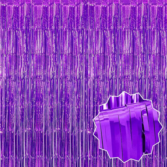 6 Pack Purple Foil Fringe Curtains Backdrop, 3.28 x 8.2 Ft Metallic Streamers Tinsel Curtains Background for Photo Booth, Birthday, Weddings, Carnivals, Graduation, Themed Party Decorations