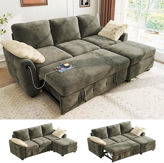 Ihanherry Modular Convertible Sectional Sofa Bed, Reversible Chaise & Storage by iHanHerry