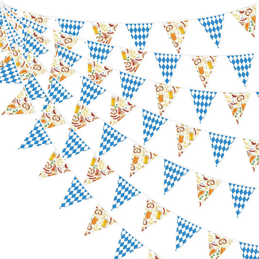 32Ft Oktoberfest Party Decorations Blue Plaid Triangle Flag Fabric Banner Pennant Garland Streamer for Oktoberfest Birthday German Baby Shower Bavarian Party Decor Supplies