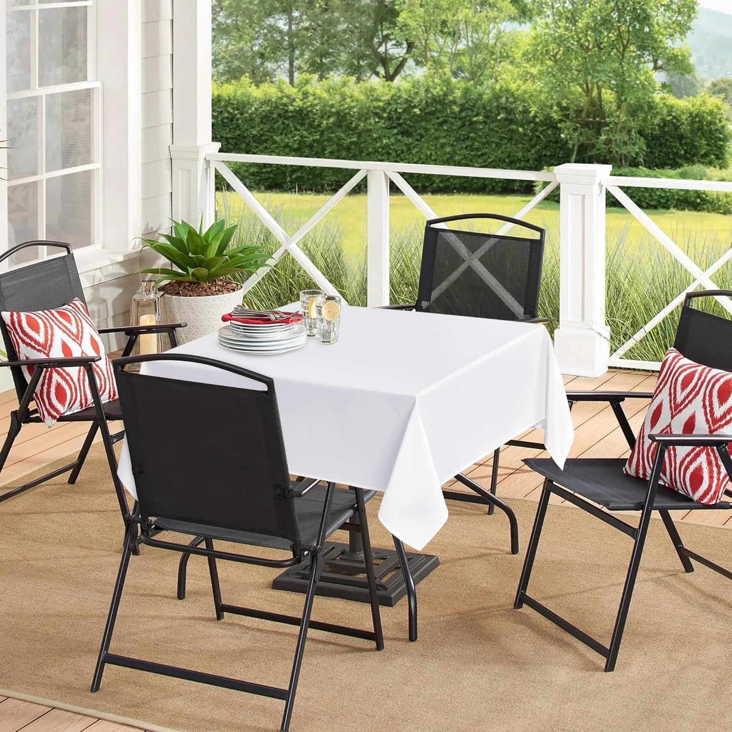 sancua White Square Tablecloths 60x60 Inch - Fabric Table Cloth for Square or Round Tables, Washable Polyester Table Cover for Dinner, Holiday Party, Decorative Display Tables