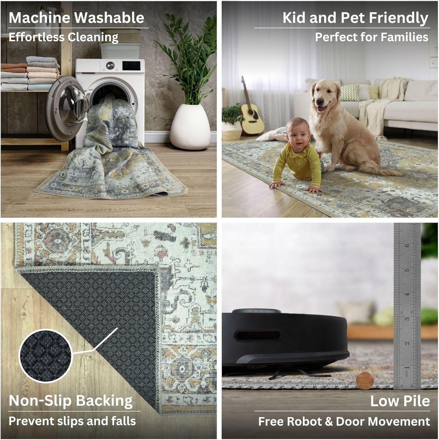 Bloom Rugs Washable Non-Slip 10 ft Runner - Yellow Traditional Medallion Runner for Entryway, Hallway, Bathroom, and Kitchen - Exact Size: 2.5' x 10'