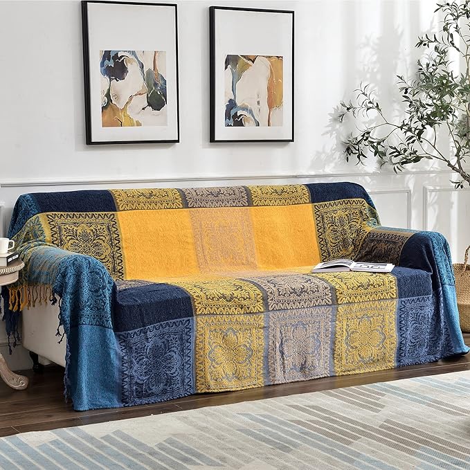 Bohemian Throw Blanket for Couch，Colorful Chenille Tassels Boho Woven Hippie - Image 7