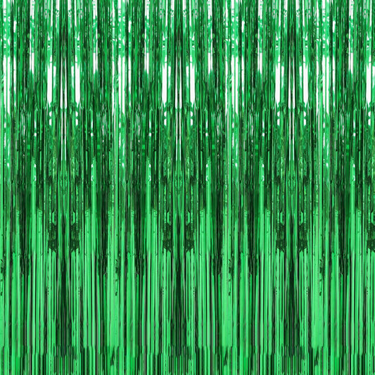 Crosize 7 Pack 3.3 x 9.9 ft Green Foil Fringe Curtains Party Decorations, Red Tinsel Curtain Backdrop for Parties, Door Streamers, Glitter Streamer Backdrop for Birthday Decoration
