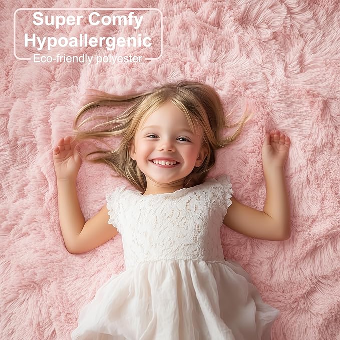 PAGISOFE Pink Fluffy Plush Area Rug 5x8, Kids Shag Rugs - Image 2