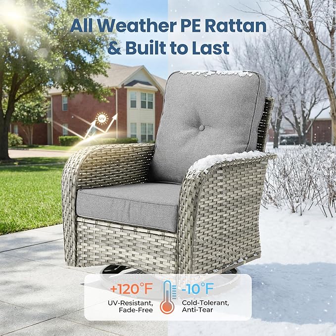 Outdoor Swivel Rocker Patio Chairs, 3 Piece Patio Furniture Set - Image 7