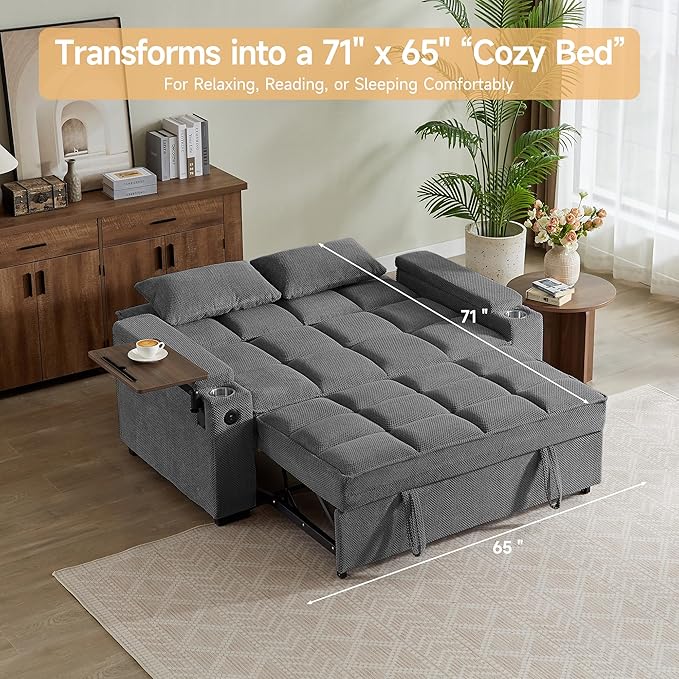 Auvsoce 65'' Chaise Lounge Chair Indoor, 3-in-1 Convertible Sofa Bed - Image 4