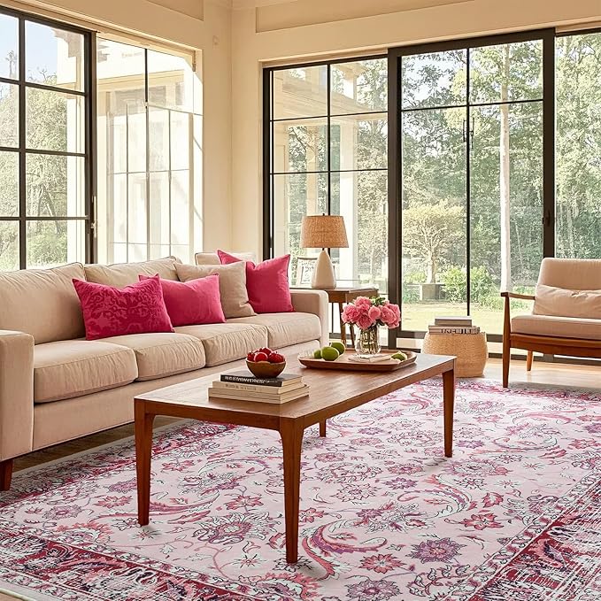 Area Rugs for Living Room, Washable 5x7 Area Rug for Bedroom, Floral Non-Slip - Image 2
