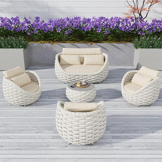 TWT 5-Piece Aluminum Patio Furniture Set, Olefin Rope Modern Outdoor by TWT