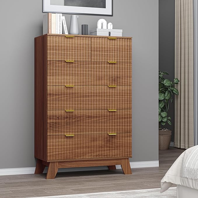 BORNOON 46" Tall Dresser for Bedroom, 6-Drawer Fluted Chest of Drawers - Image 3