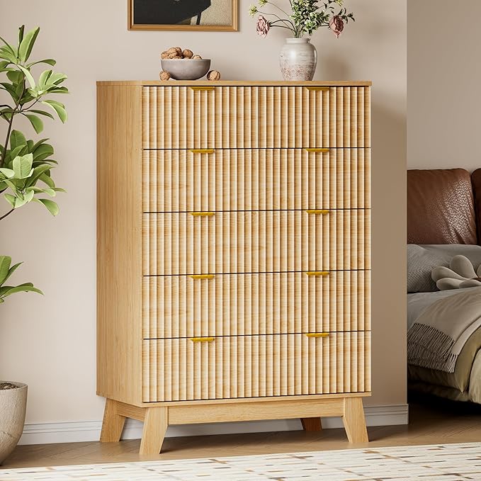 BORNOON 46" Tall Dresser for Bedroom, 6-Drawer Fluted Chest of Drawers by BORNOON