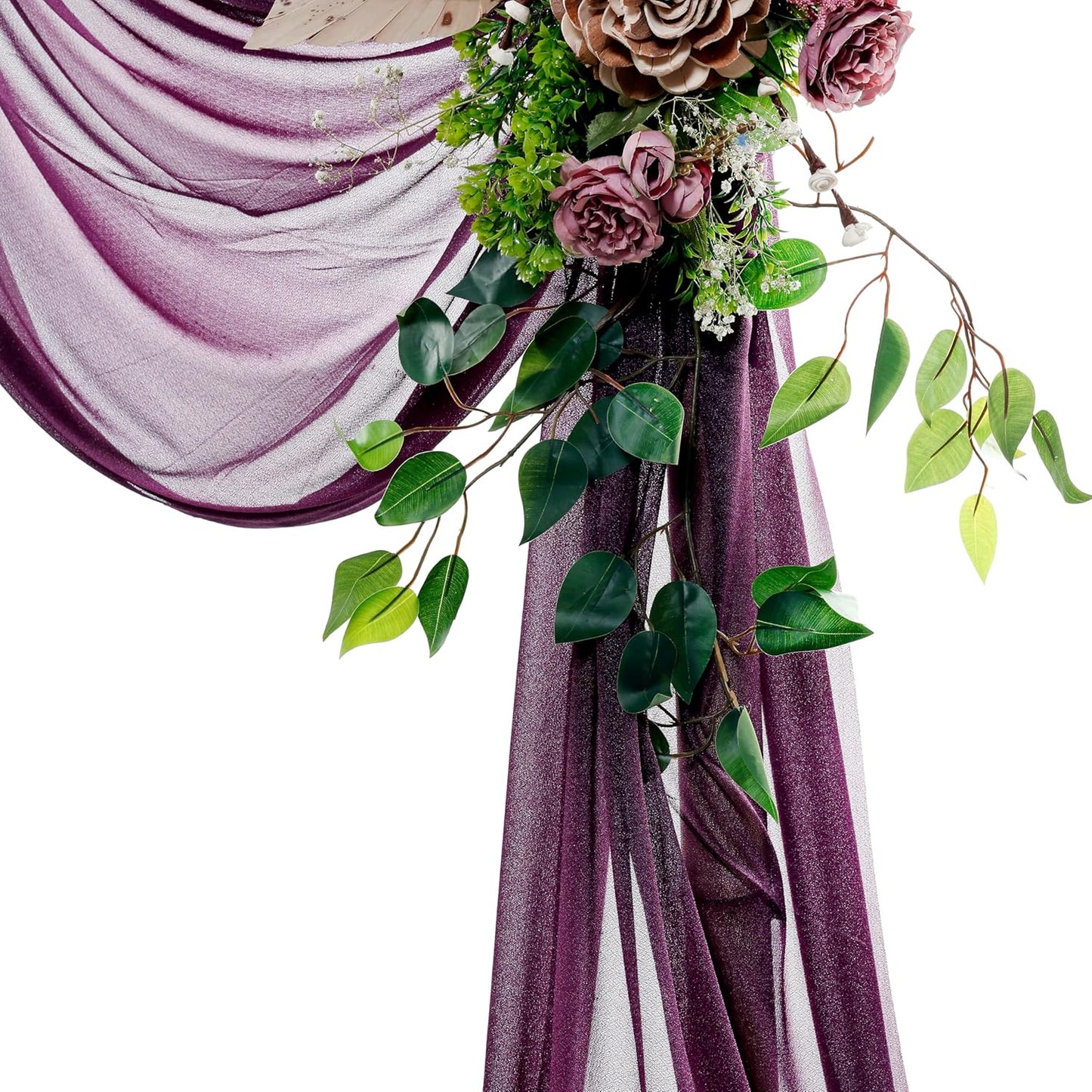 VDS Pack of 1 Panel (30 Inch X 20 Feet) Wedding Arch Draping Fabric Sheer Chiffon Fabric Drapery for Wedding Ceremony Reception Swag Backdrop Canopy Chuppah ARBO Altars Decoration (Eggplant)