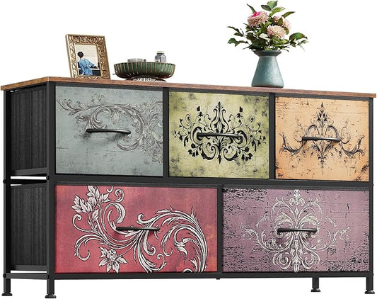 WLIVE Dresser for Bedroom with 5 Drawers, Wide Chest of Drawers, Fabric Dresser by WLIVE