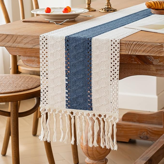 FEXIA Boho Blue Table Runner 60 Inches Long - Image 4