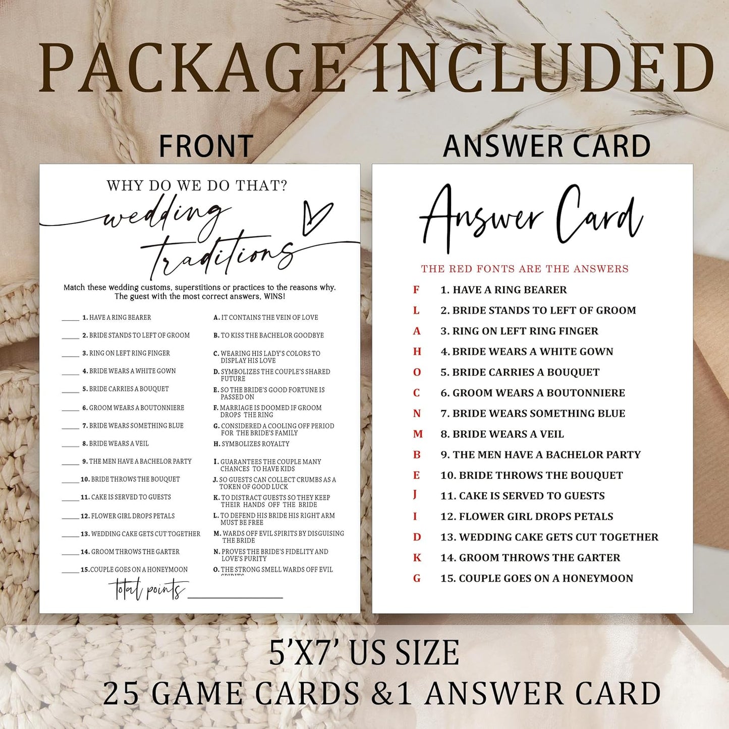 Fun Wedding Games Set - 25 Bridal Shower Games Cards, Engaging Bridal Party Entertainment for Wedding Shower, Engagement Party & Reception Fun a Must-Have for Minimalist Newlywed Game - A01