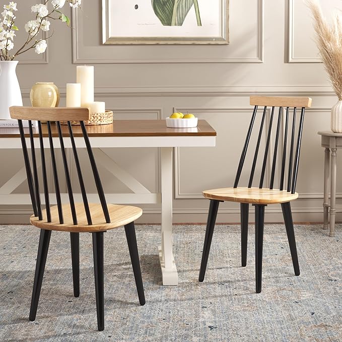 SAFAVIEH Home Collection Burris Natural/Black Windsor Spindle Solid Wood Side - Image 2