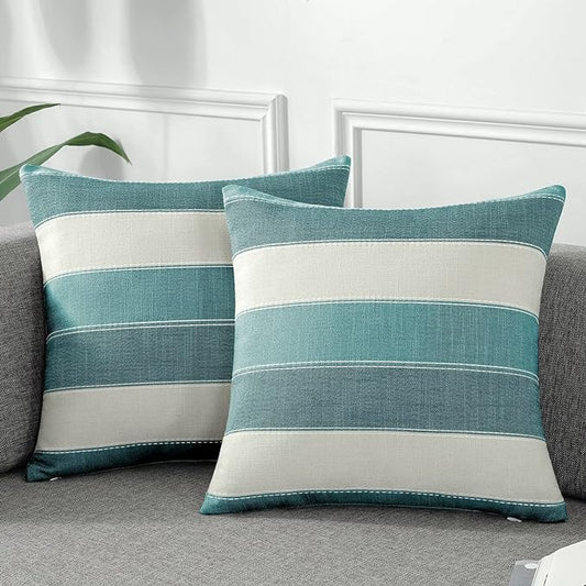 AmHoo Pack of 2 Farmhouse Stripe Check Throw Pillow Covers Set Case Cotton by AmHootextile