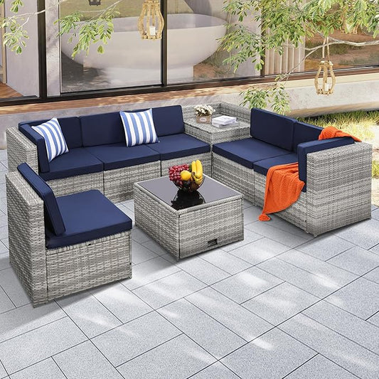KROFEM 8-Piece Patio Furniture Set, Outdoor Wicker Rattan Sectional by KROFEM