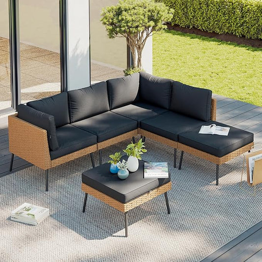 Aoxun 6 Piece Patio Furniture Set, 6 Seats Outdoor Sectional Sofas by Aoxun