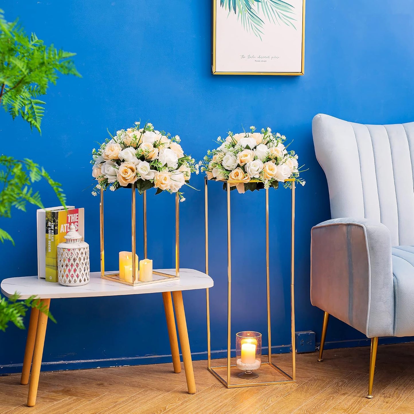 Gold Flower Stand for Table: 15.7” Tall Centerpiece Stand for Wedding Table Reception Floral Center Pieces with Home Decoration Party Event 2 PCS