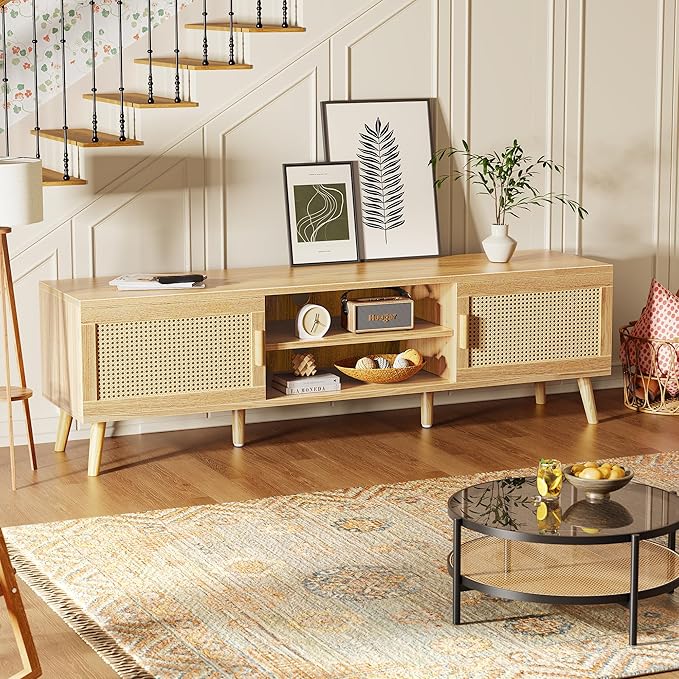 SUPERJARE Boho TV Stand for 75 Inch TV, Entertainment Center - Image 5
