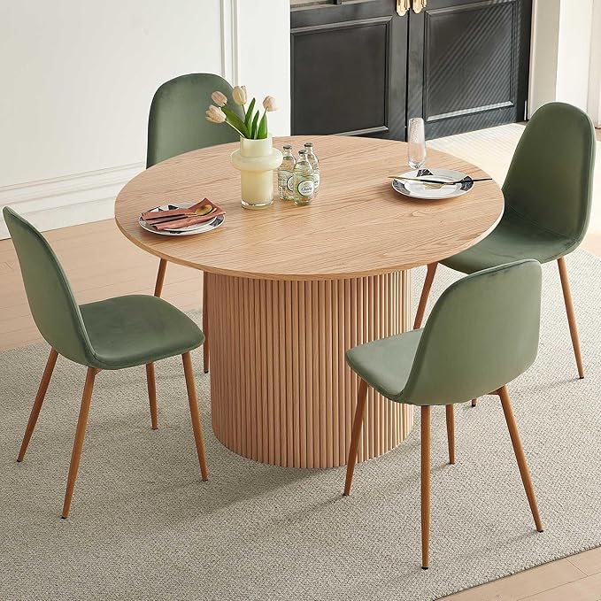 Dining Table Set for 4, Mid Century Modern 47 Inch Wooden Round Dining Table Set by somedream
