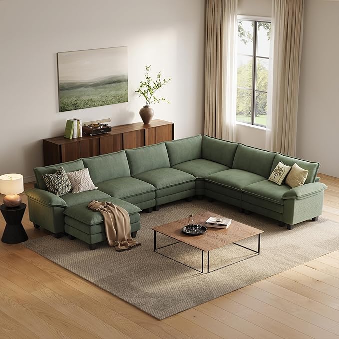 LINSY HOME Modular Sectional Sofa, 6-Seat Corduroy Modern Cloud Couch by LINSYHOME