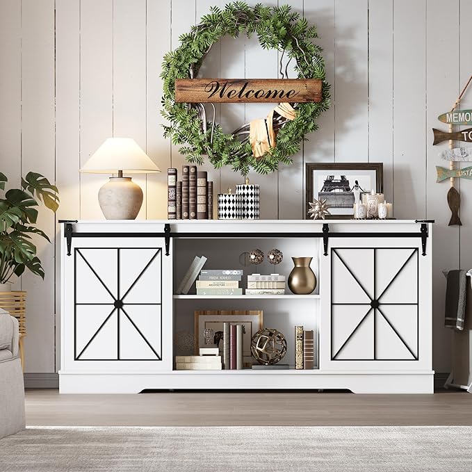 Farmhouse TV Stand for 65/60/55 Inch Tvs, Modern Entertainment Center - Image 6