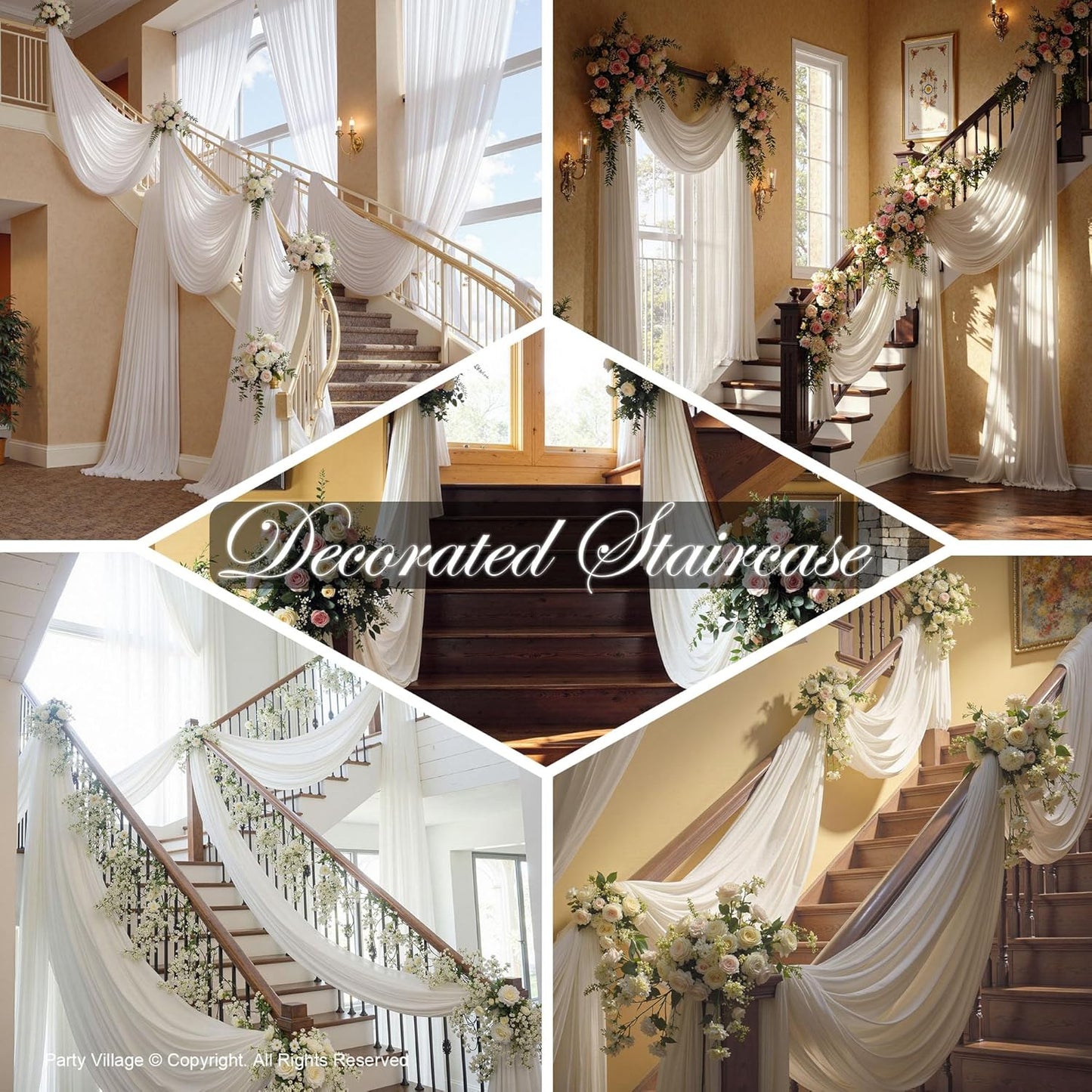 PartyVillage 20ft×15ft White Backdrop Curtain for Wedding Parties, 4 Panels Wrinkle Free 15 FT Long Polyester Photo Backdrop Drapes Back Drop Cloth for Birthday Photography Background