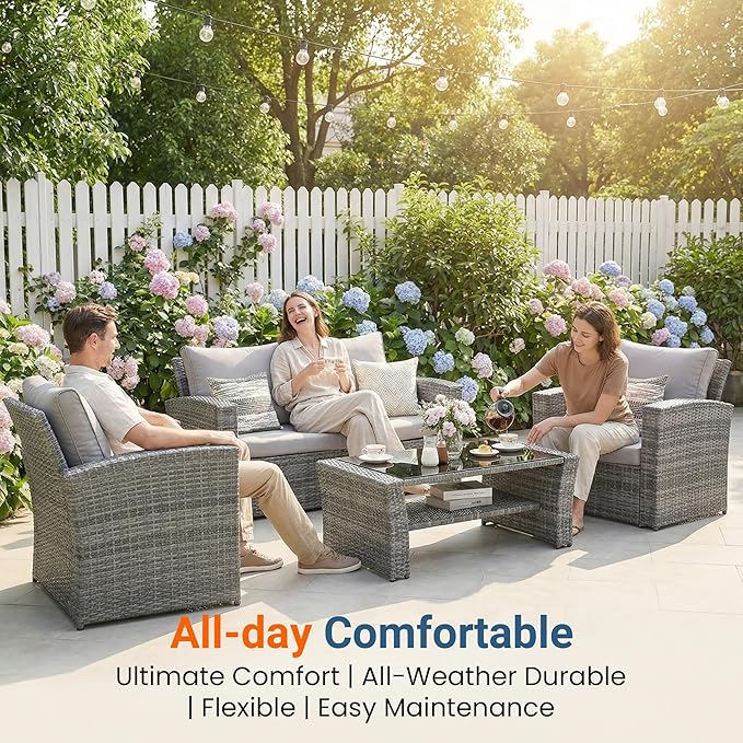 Wisteria Lane Patio Furniture Set, 5 Pieces Wicker Outdoor Furniture - Image 2