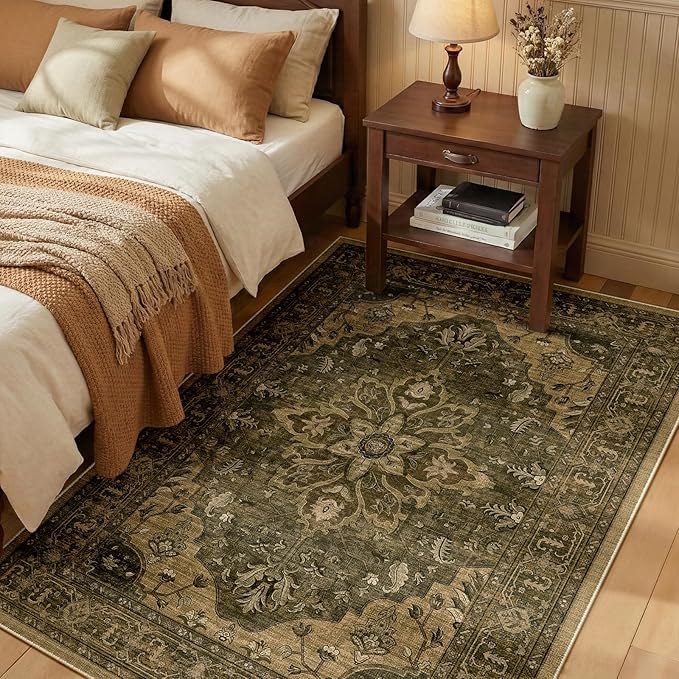 RELEANY Area Rugs 3'x5' Washable Non-Slip, Floral Vintage Distress Print by RELEANY