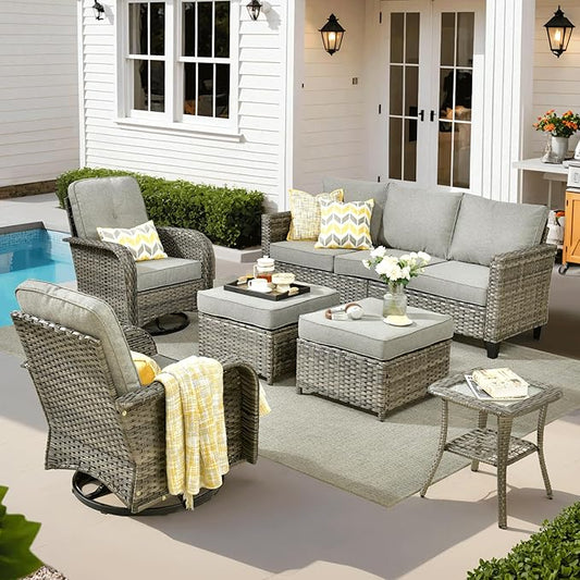 ovios 6 Pieces Patio Furniture Set, Outdoor Wicker Sofa Couch by OVIOS