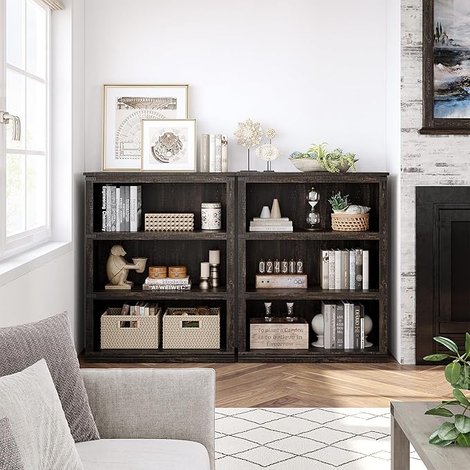GarveeHome 3 Tier Farmhouse Bookcase, 39.9" Tall Book Shelf - Image 4