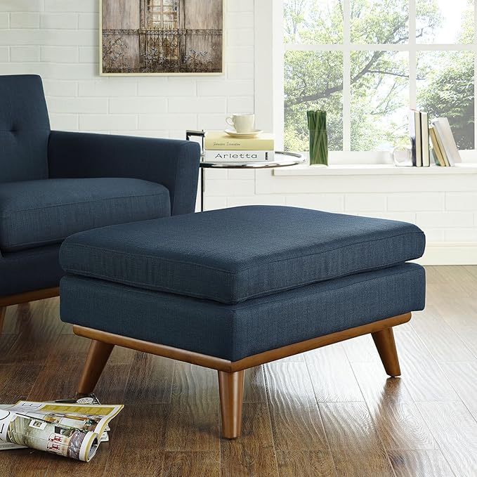 Modway Engage Mid-Century Modern Upholstered Fabric Ottoman in Azure - Image 2
