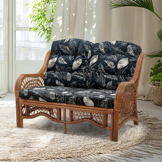 Malibu Lounge Loveseat Sofa Natural Rattan Wicker Handmade Design, Colonial by Wickerix